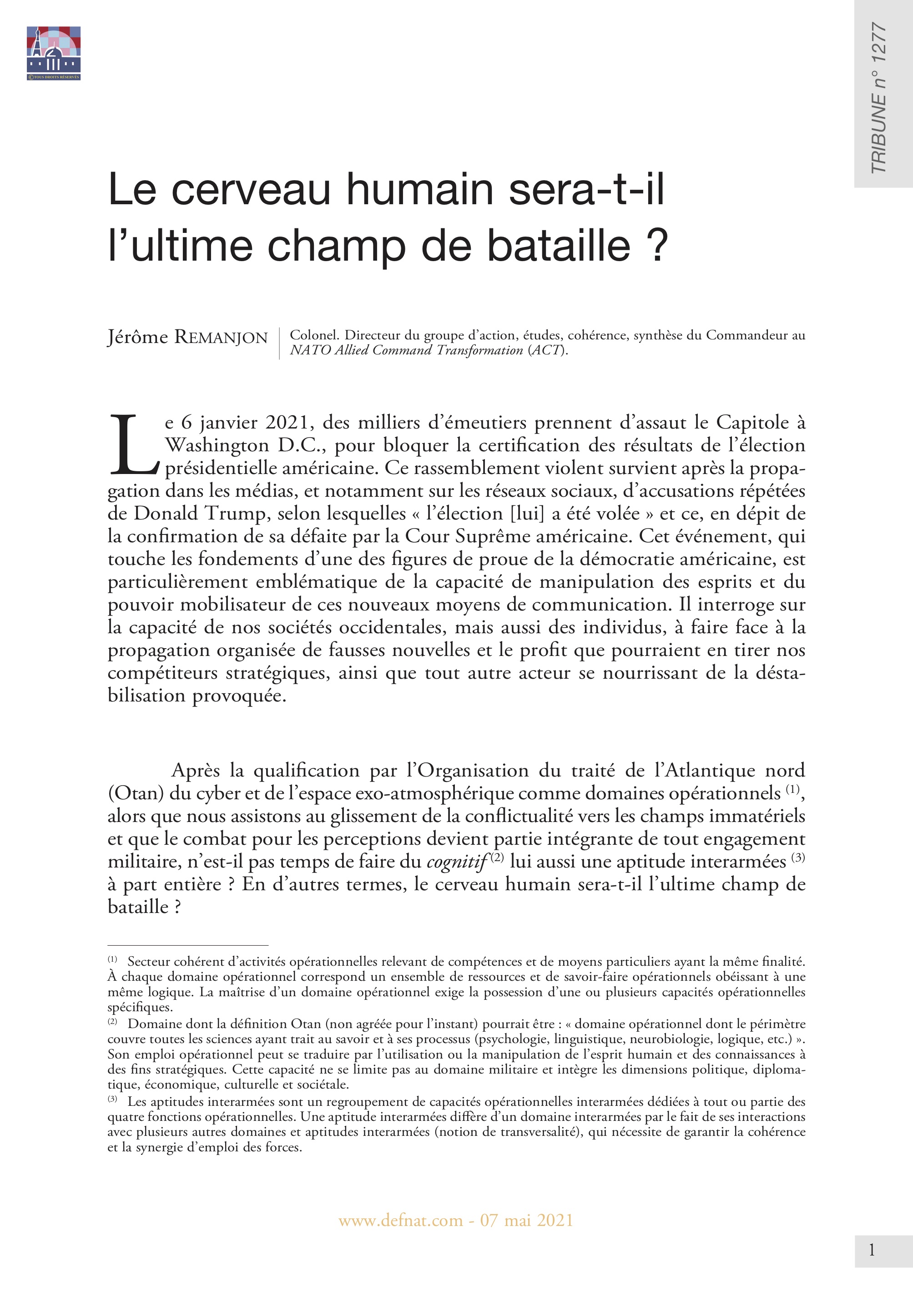 Le cerveau humain sera-t-il l’ultime champ de bataille ? (T 1277)
